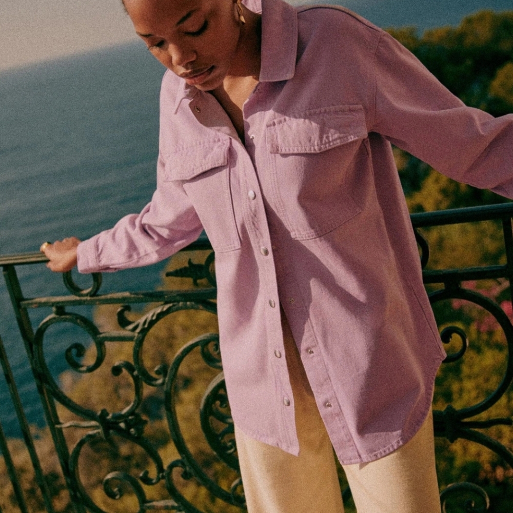 Sezane Lilac Button-Up Shirt Jacket